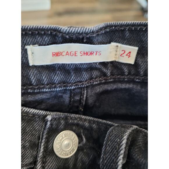 Levi's Women's Ribcage Shorts size 24 Black Denim Shorts High Rise #6‎ - Picture 2 of 5